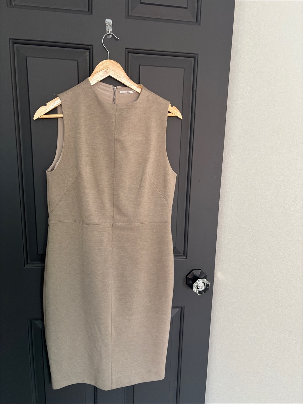 T Tahari Olive Sleeveless Sheath Dress